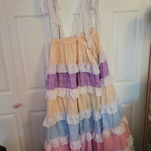 Pastel Tiered Maxi Dress with Ruffle Straps - Women